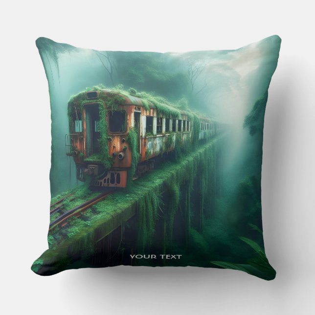 Fantasy Cute Old Past Train Throw Pillow (Front)