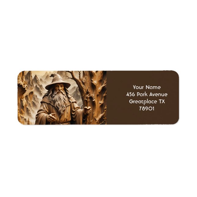 Fantasy Cute Old Wizard Wood Label (Front)