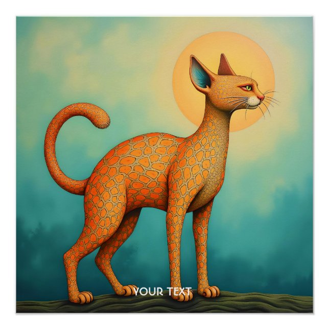 Fantasy Cute Orange Abstract Cat Poster (Front)