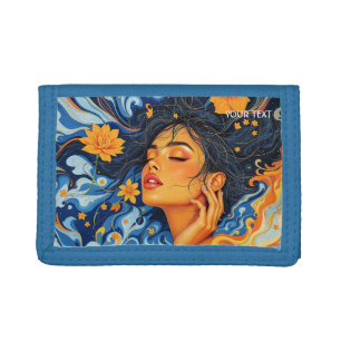 Fantasy Cute Orange Blue Girl Trifold Wallet
