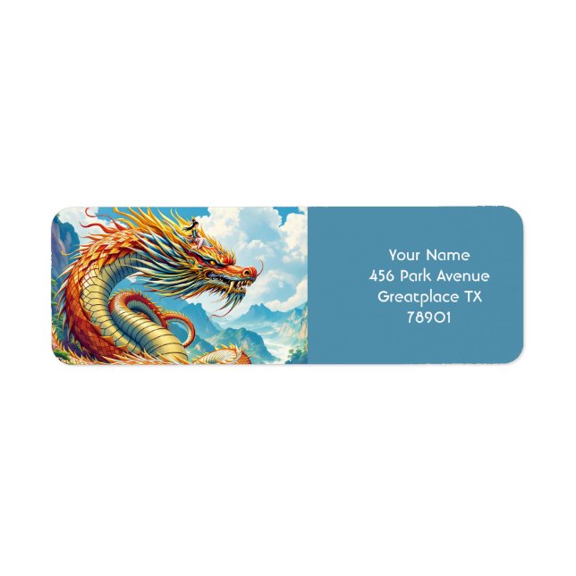 Fantasy Cute Orange Dragon Mountains Label (Front)