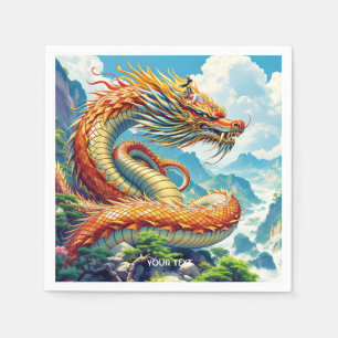Fantasy Cute Orange Dragon Mountains Napkins