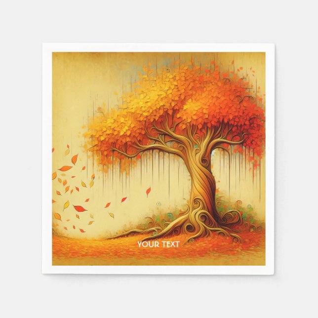 Fantasy Cute Orange Fall Tree Napkins (Front)
