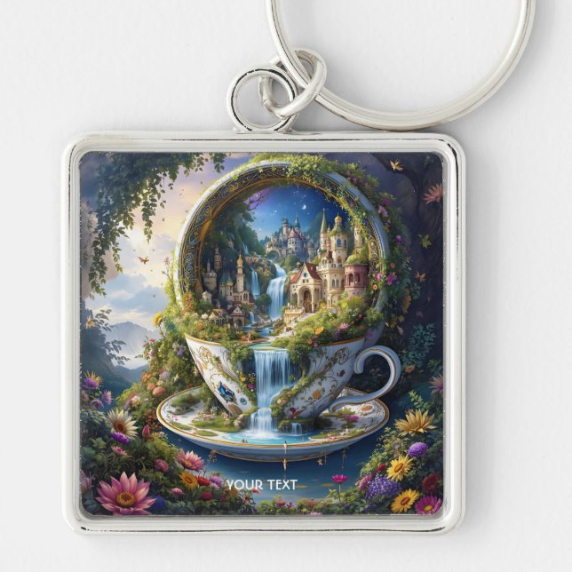 Fantasy Cute Ornate Cup City Keychain (Front)