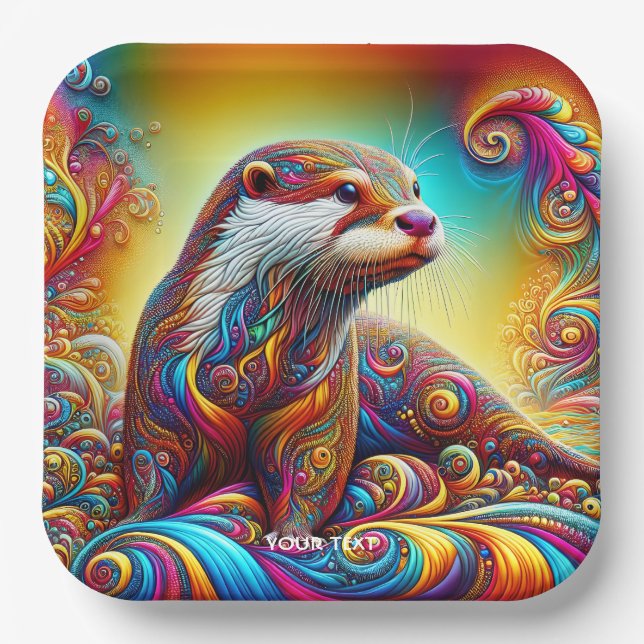 Fantasy Cute Otter Colors Dance Paper Plates (Front)