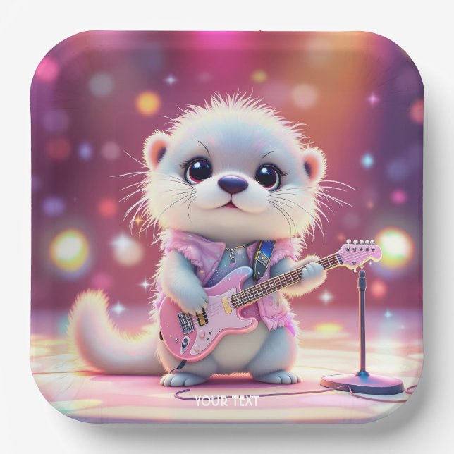 Fantasy Cute Otter Pop Star  Paper Plates (Front)