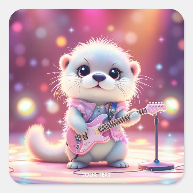 Fantasy Cute Otter Pop Star  Square Sticker (Front)