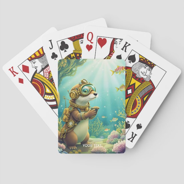 Fantasy Cute Otter Steampunk Suit Poker Cards (Back)