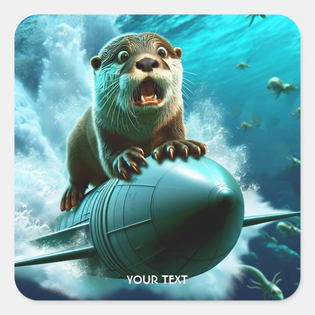 Fantasy Cute Otter Torpedo Sea Square Sticker (Front)