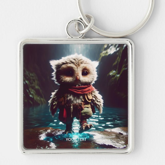 Fantasy Cute Owl Adventurer Water Keychain (Front)