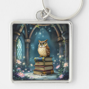 Fantasy Cute Owl Glasses Books Keychain
