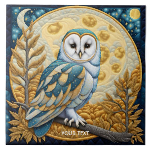 Fantasy Cute Owl Moon Trees Ceramic Tile