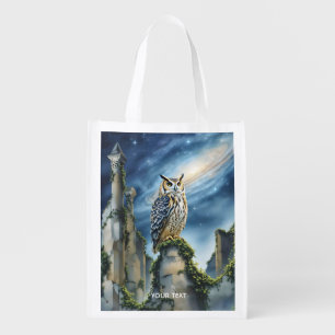Fantasy Cute Owl Old Ruins Grocery Bag