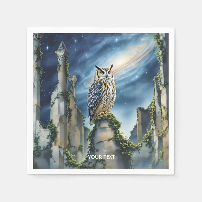 Fantasy Cute Owl Old Ruins Napkins (Front)