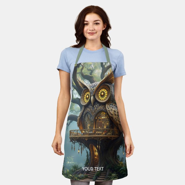 Fantasy Cute Owl Tree Forest Apron (Worn)