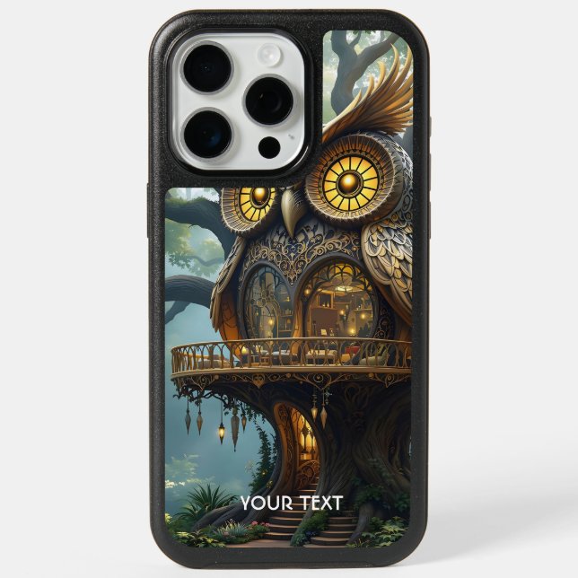 Fantasy Cute Owl Tree Forest iPhone 15 Pro Max Case (Back)