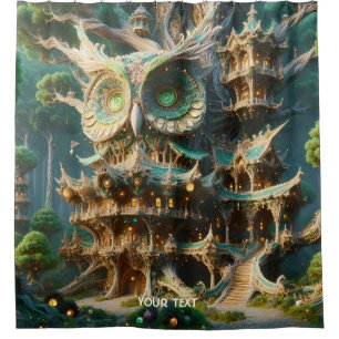 Fantasy Cute Owl Tree House  Shower Curtain