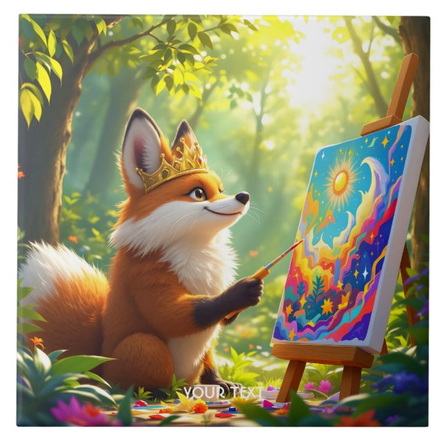 Fantasy Cute Painting King Fox Ceramic Tile (Front)