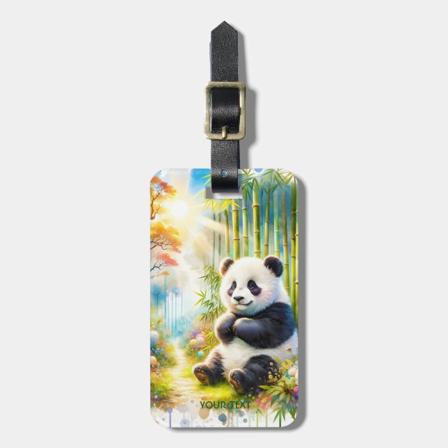 Fantasy Cute Panda Bamboo Forest Luggage Tag (Front Vertical)