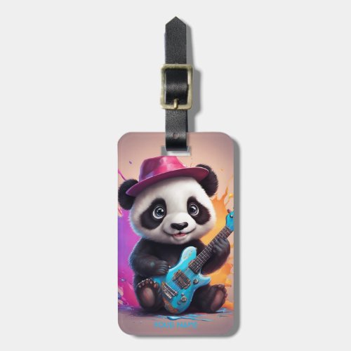 Fantasy Cute Panda Playing Guitar Luggage Tag