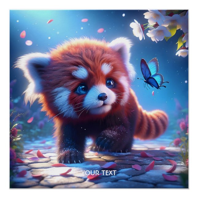 Fantasy Cute Panda Red Butterfly Poster (Front)