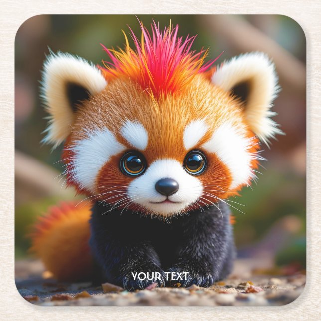 Fantasy Cute Panda Red Hai Square Paper Coaster (Front)
