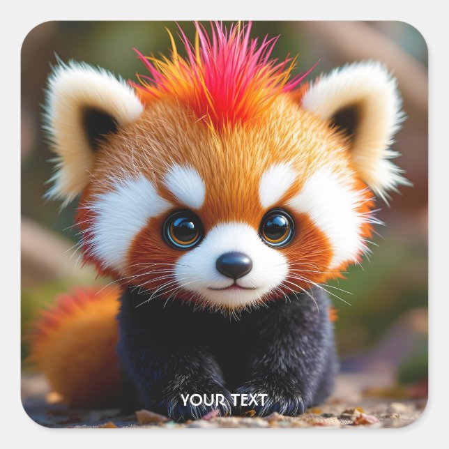 Fantasy Cute Panda Red Hai Square Sticker (Front)