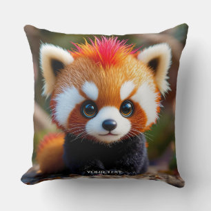 Fantasy Cute Panda Red Hai Throw Pillow