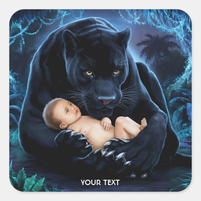 Fantasy Cute Panther Baby Night Square Sticker (Front)
