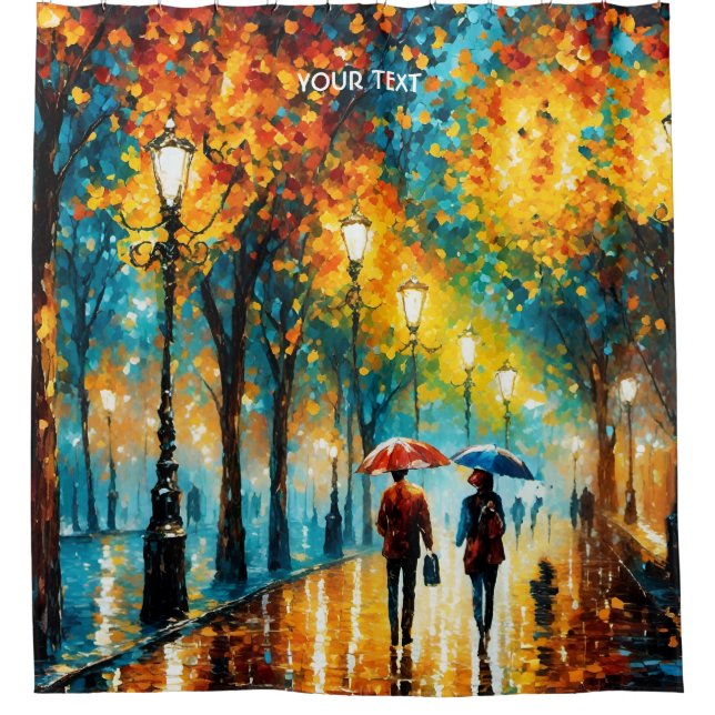 Fantasy Cute Park Autumn Rain Shower Curtain (Front)