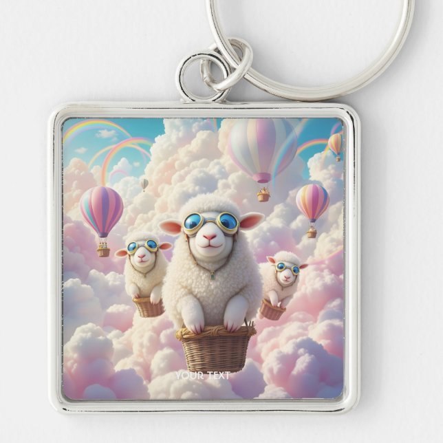 Fantasy Cute Pastel Family Sheep Keychain (Front)