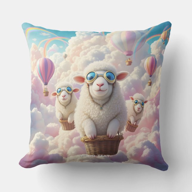 Fantasy Cute Pastel Family Sheep Throw Pillow (Front)