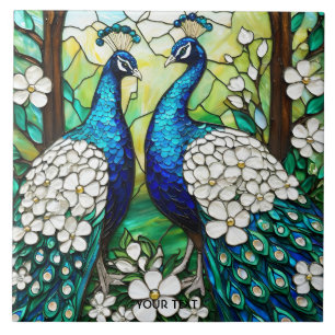 Fantasy Cute Peacock Stained Glass Ceramic Tile