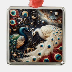 Fantasy Cute Peacocks Crescent Feathers Metal Ornament