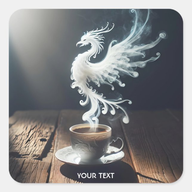 Fantasy Cute Phoenix Coffee Smoke Square Sticker (Front)