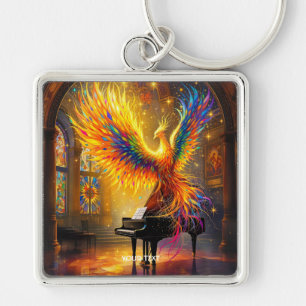 Fantasy Cute Phoenix Playing Piano Keychain