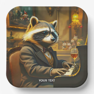 Fantasy Cute Piano Racoon Playing Paper Plates