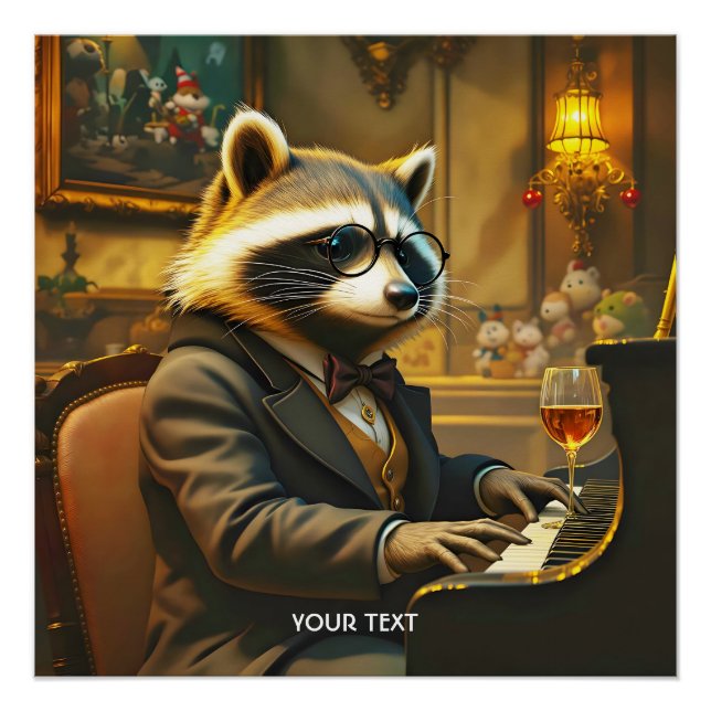 Fantasy Cute Piano Racoon Playing Poster (Front)