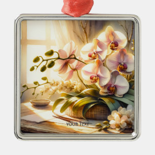 Fantasy Cute Pink Orchids Watercolor Metal Ornament