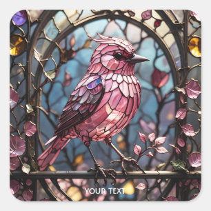 Fantasy Cute Pink Stain Glass Bird Square Sticker