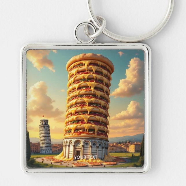 Fantasy Cute Pisa Tower Pizza Keychain (Front)