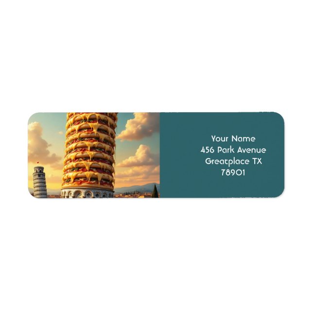 Fantasy Cute Pisa Tower Pizza Label (Front)