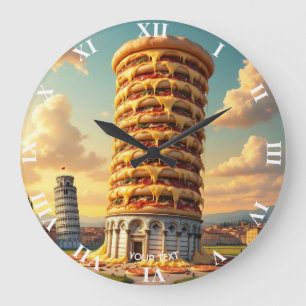 Fantasy Cute Pisa Tower Pizza Large Clock