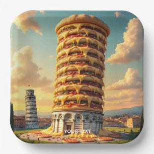 Fantasy Cute Pisa Tower Pizza Paper Plates