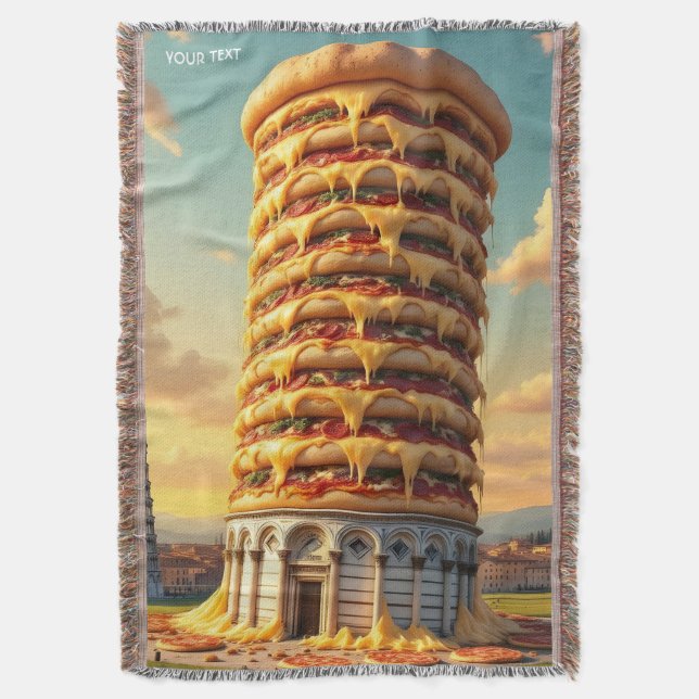 Fantasy Cute Pisa Tower Pizza Throw Blanket (Front Vertical)
