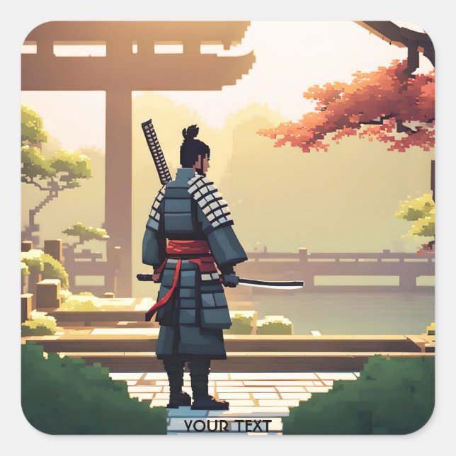 Fantasy Cute Pixel Art Samurai Square Sticker (Front)