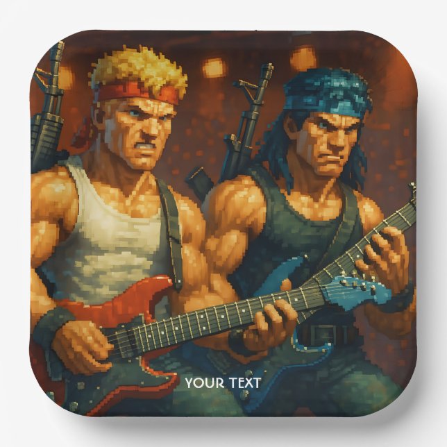 Fantasy Cute Pixelized Rock Band Paper Plates (Front)