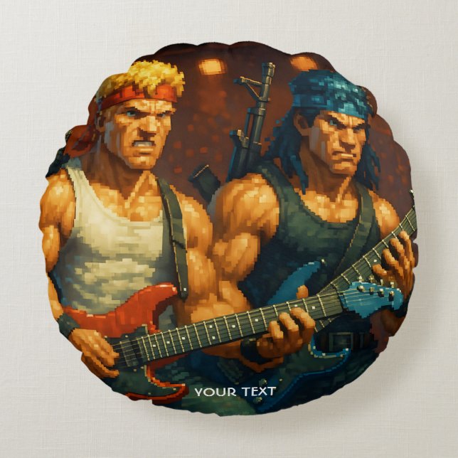 Fantasy Cute Pixelized Rock Band Round Pillow (Front)