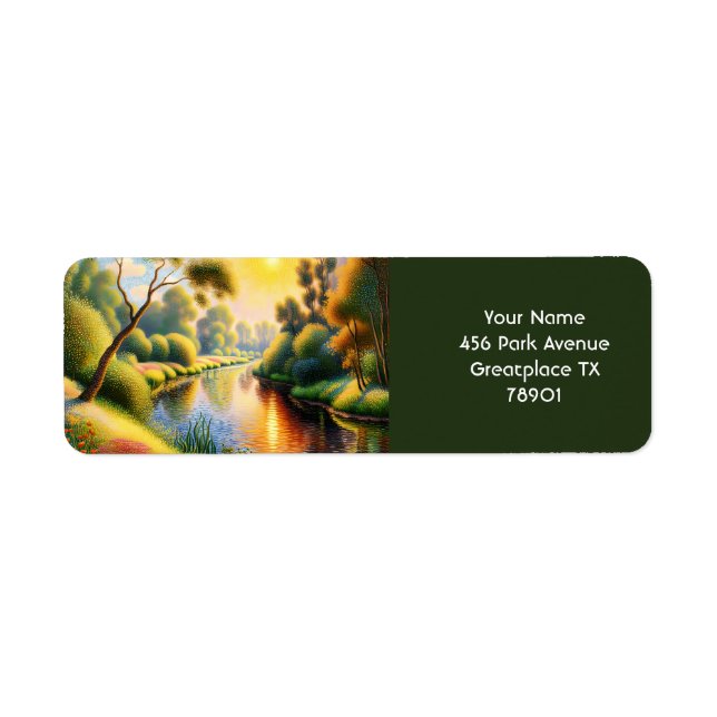 Fantasy Cute Pointillism Landscape River Label (Front)