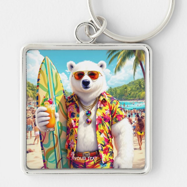 Fantasy Cute Polar Bear Beach Keychain (Front)